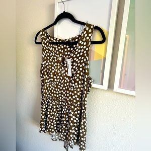 Jcrew sleeveless brown with white polka dot top- never worn with tags